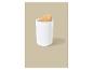 Récipient cylindrique blanc avec couvercle en bois sur fond beige