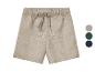Shorts en lin beige avec cordon de serrage, disponibles en plusieurs couleurs.