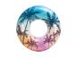 Bouée tropicale avec imprimé palmiers, idéale pour la piscine ou la plage.