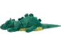 Peluche dragon vert allongé avec ventre jaune.