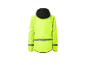 Une veste réfléchissante Crivit jaune néon avec capuche noire.