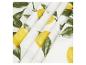 Tissu blanc avec motif citron et feuilles vertes.