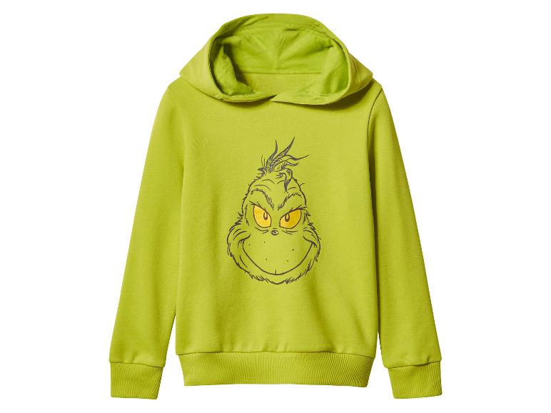 Sweat à capuche vert avec imprimé du visage du Grinch