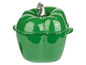 Cocotte en fonte verte en forme de poivron.