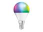 Ampoule LED intelligente avec un globe coloré dégradé et une base blanche.