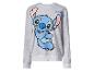 Sweat-shirt gris à manches longues avec un imprimé bleu du personnage Stitch et le mot 'Stitch'.