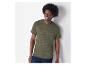 T-shirt vert olive à côtes, style décontracté.