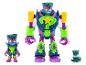 Trois jouets de robot avec un point d'interrogation sur son chapeau.