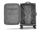Une valise Topmove ouverte avec des roulettes et une poche intérieure.