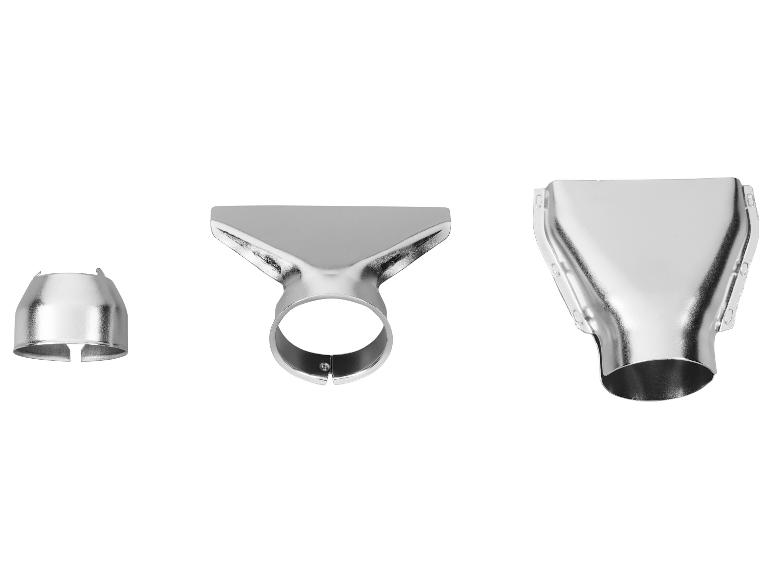 Trois buses argentées de différentes tailles pour pistolet à air chaud.