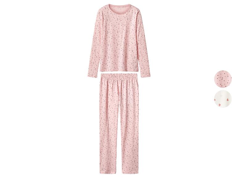 Pyjama femme rose à pois, avec un échantillon de tissu supplémentaire à cœurs.