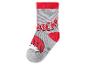 Chaussettes grises pour enfants avec des détails rouges et le mot « ROCK »
