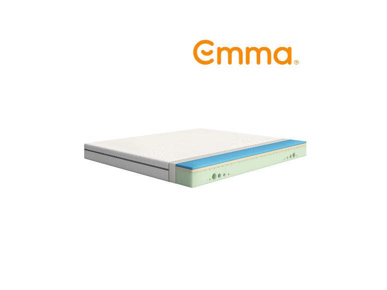 Matelas Emma avec couches de mousse visibles et logo de la marque.