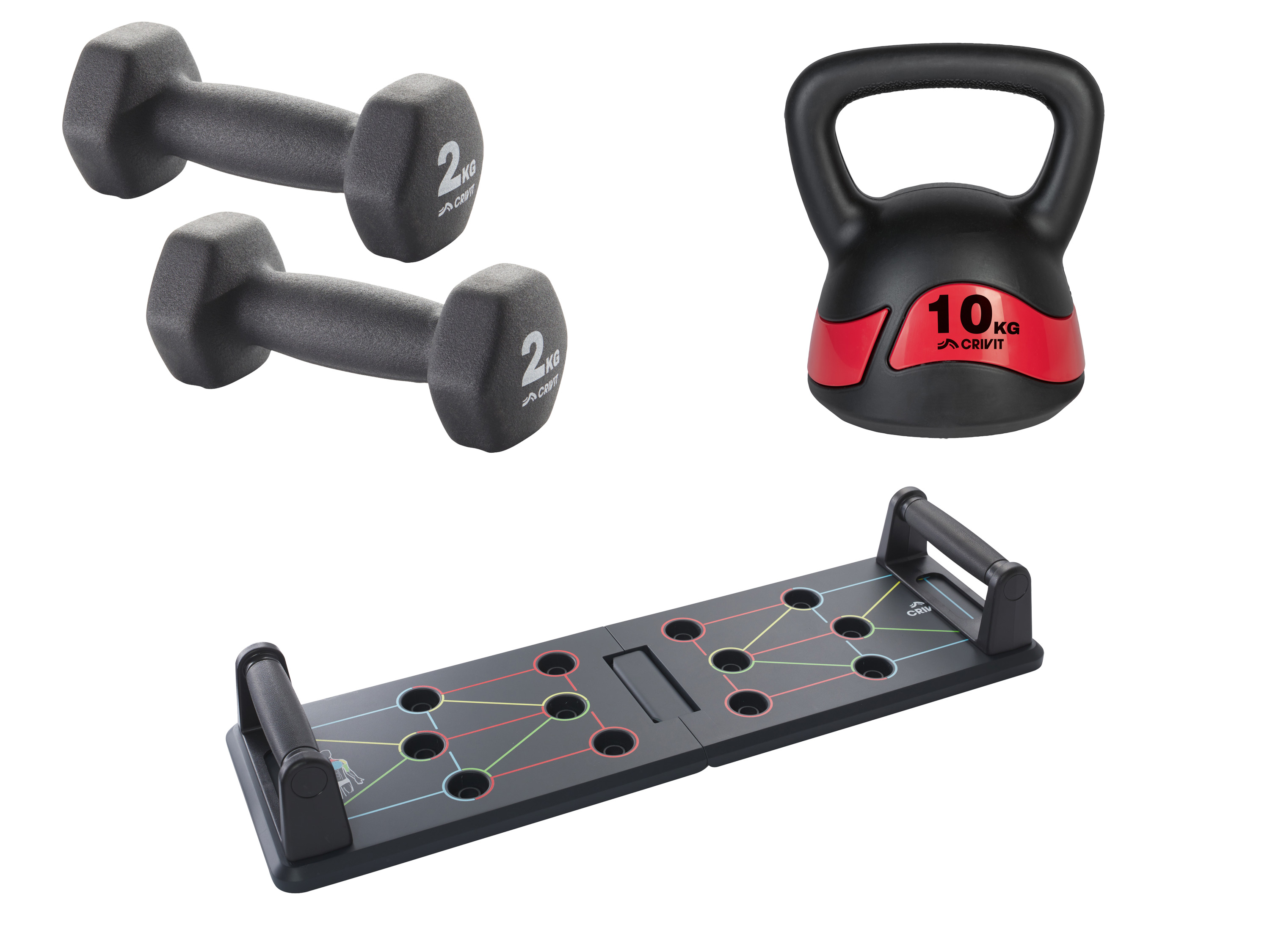 CRIVIT Planche à pompes, haltères ou kettlebell