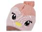 Bonnet rose pour enfant avec pompon et visage d'animal brodé.
