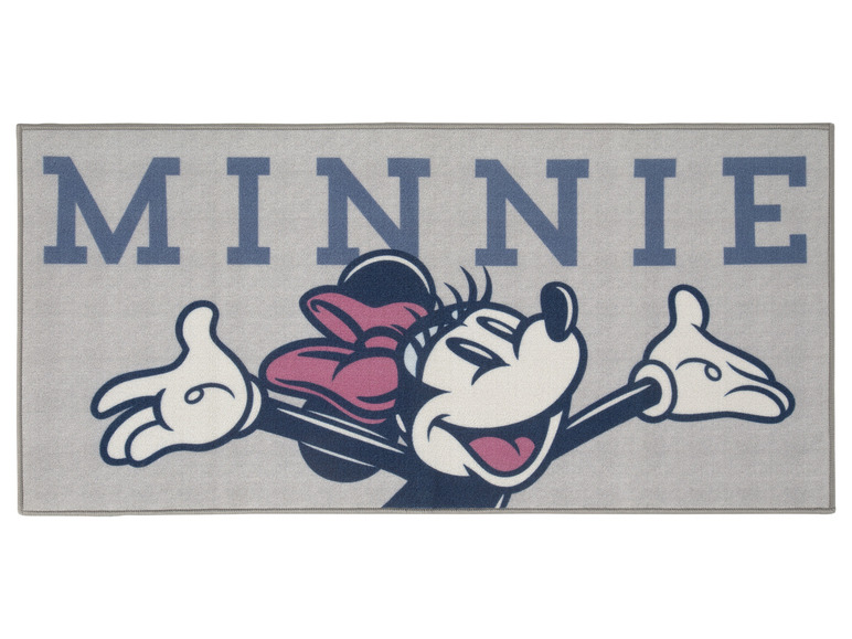 Un paillasson gris avec Minnie Mouse.