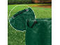 Sac de déchets de jardin vert avec poignées et un gros plan de la fermeture à cordon.