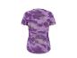 T-shirt de sport femme à motif camouflage violet et rayures, vue de dos.