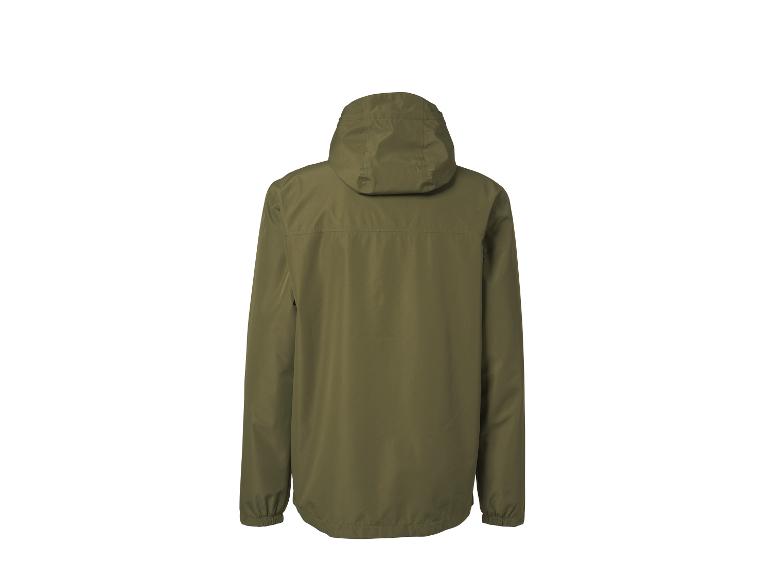 Veste imperméable kaki pour homme avec capuche, vue arrière.