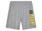 Shorts gris Pokémon : logo et inscription jaunes.