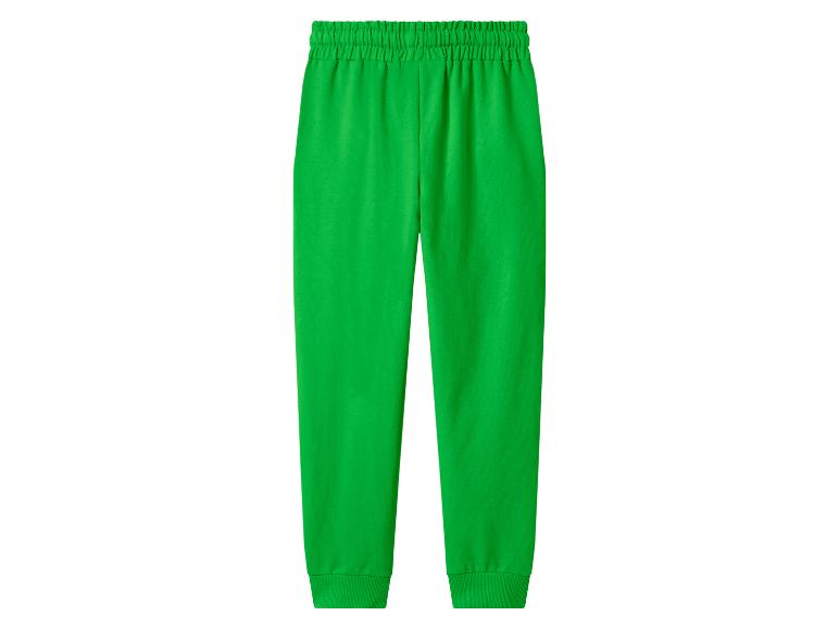 Pantalon de jogging vert pour enfant avec élastique à la taille et aux chevilles.