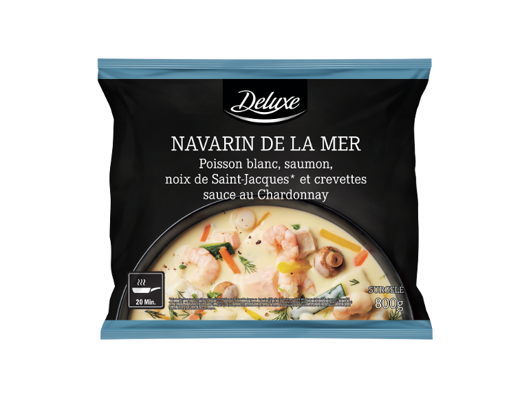 DELUXE Navarin de la Mer avec poisson, saumon, noix de Saint-Jacques et crevettes sauce Chardonnay, 800g