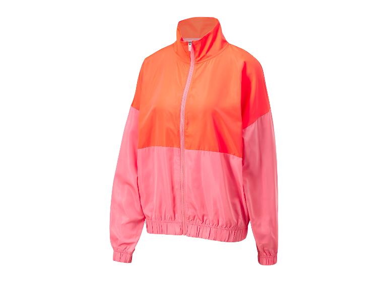 Veste zippée rose et orange vif, style sportswear.