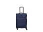 Valise de voyage bleue avec quatre roues et poignée télescopique.