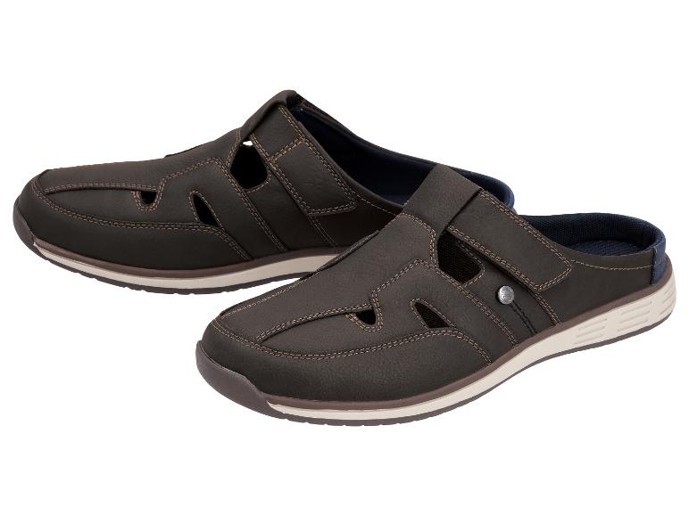 Sandales mules marron pour hommes avec une sangle réglable à scratch.