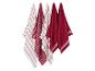 Serviettes de cuisine rayées et à carreaux rouges et blanches.