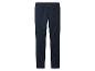 Pantalon bleu marine avec plis marqués et taille élastique.