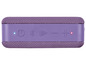 Haut-parleur Bluetooth portable violet avec des boutons de volume, de lecture et de marche/arrêt.