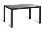 Une table à manger noire avec un plateau en verre.