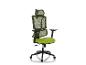 Chaise de bureau verte avec appui-tête et dossier en maille.