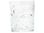 Un verre à shot en verre transparent avec un motif gravé.