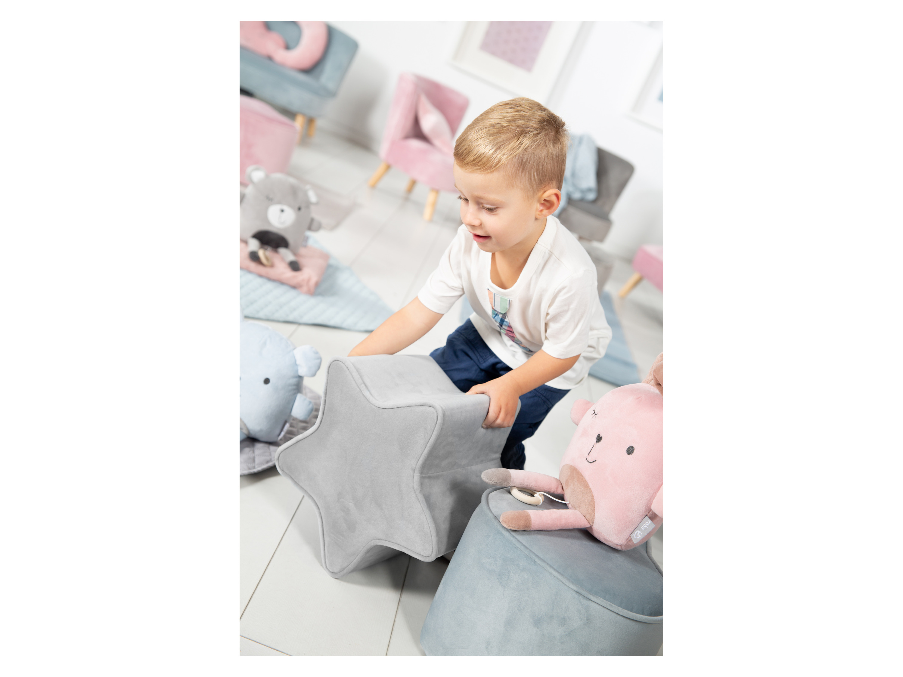 roba Pouf Coffre Ovale en Velours pour Chambre Enfant "Lil Sofa" Tabouret Avec Coffre de Rangement - vue 9