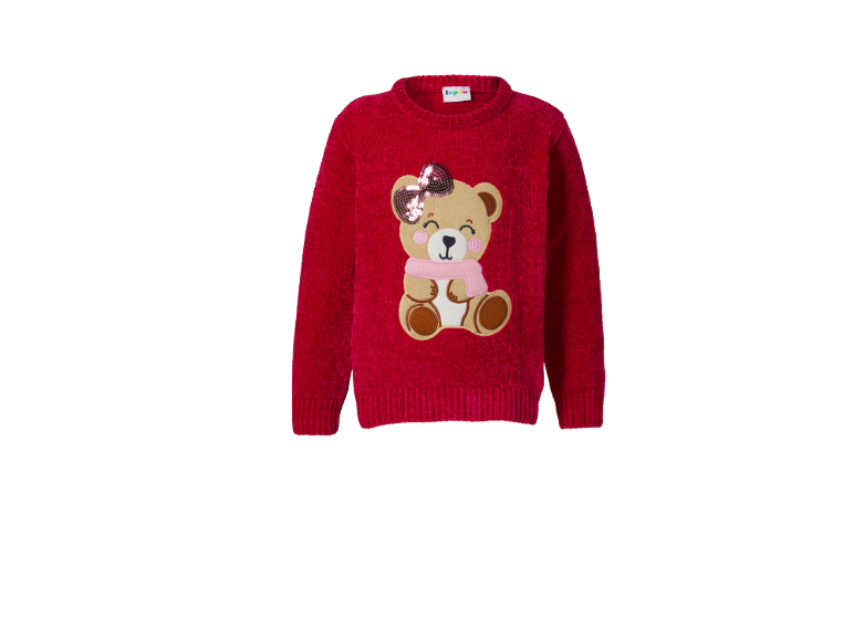 Pull en chenille rouge pour enfant avec motif d'ours en peluche