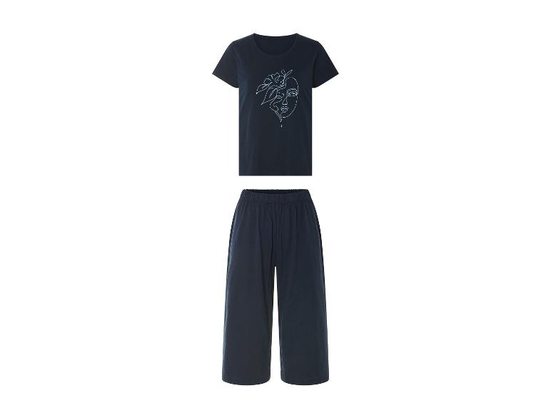 Pyjama femme avec t-shirt et pantalon large bleu marine.