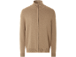 Cardigan en maille beige pour homme avec fermeture éclair et col montant.