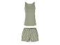 Pyjama femme vert olive, composé d'un débardeur et d'un short rayé.