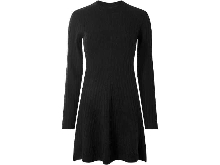 Robe en maille côtelée noire à manches longues.