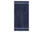 Serviette de bain bleu foncé avec bordures rayées décoratives