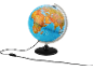 Globe terrestre lumineux affichant l'Afrique, l'Europe et l'Asie, avec une base noire et un cordon.