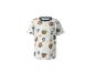 T-shirt enfant blanc avec motif d'ours en peluche à casquette et de ballons de football.