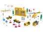 Jouets de chantier, y compris un hélicoptère, un bulldozer et un camion.