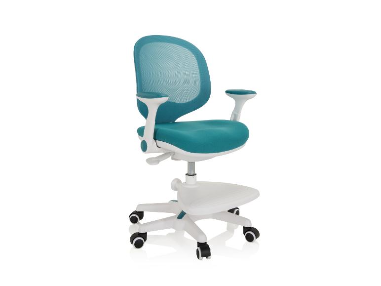 Chaise de bureau turquoise avec dossier en maille et accoudoirs