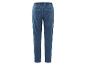 Un jean bleu foncé avec une taille élastique.