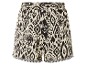 Shorts à motif ikat noir et blanc avec bordure festonnée.