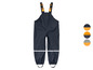 Salopette imperméable bleue avec bretelles et bandes réfléchissantes.