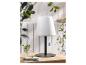 Lampe de table moderne avec abat-jour blanc et base noire.